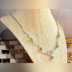 Sterling Silver Swirl Green Garnet Necklace